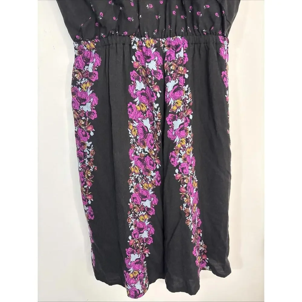 Free People Open Back Purple/Blk Slip Dress Asymmetrical Pockets‎ NWOT Gypsy XS
